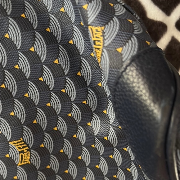 Black Geometric Pattern Tote Bag with Leather Handles - Picture 5 of 8